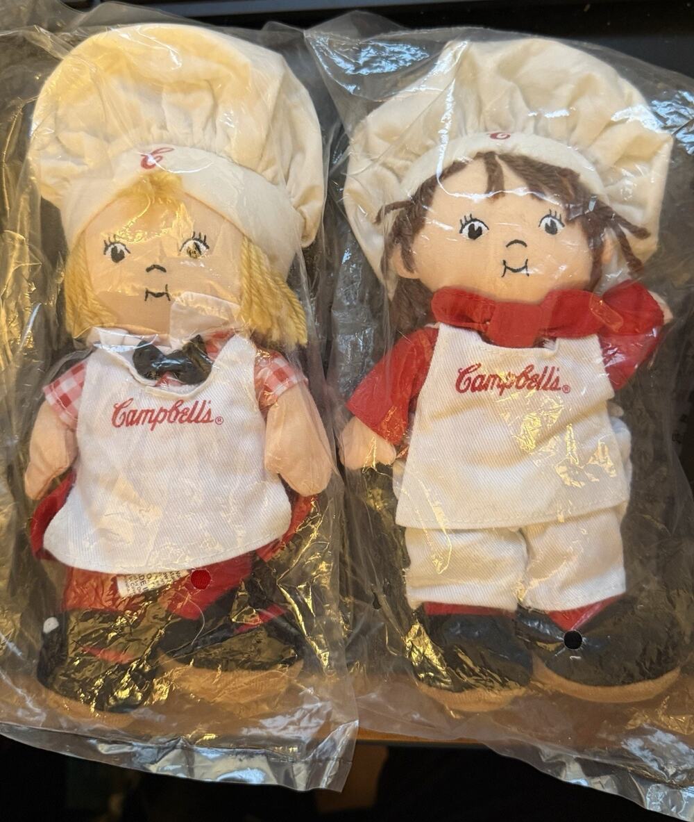 Campbell’s Soup Company Kids Chef Plush Dolls Vintage 1999 Set Of 2, Boy & Girl